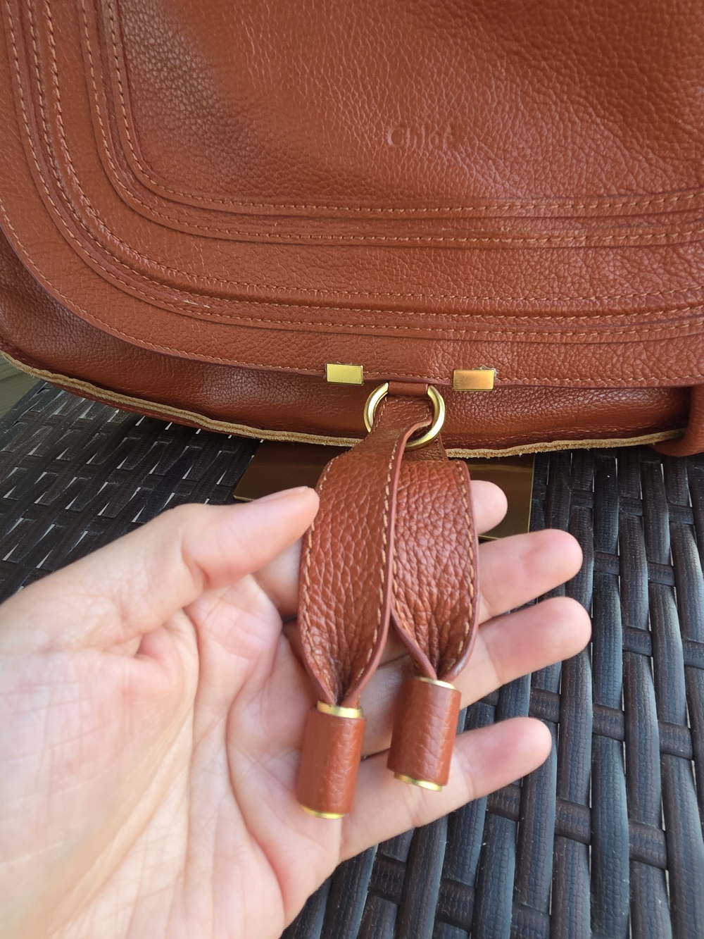 Chloe Leather Tote Handbag in Burnt Orange - Picture 4 of 12